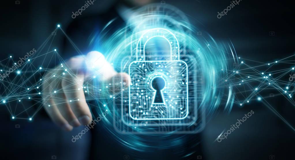 Monitor con icona di sicurezza informatica