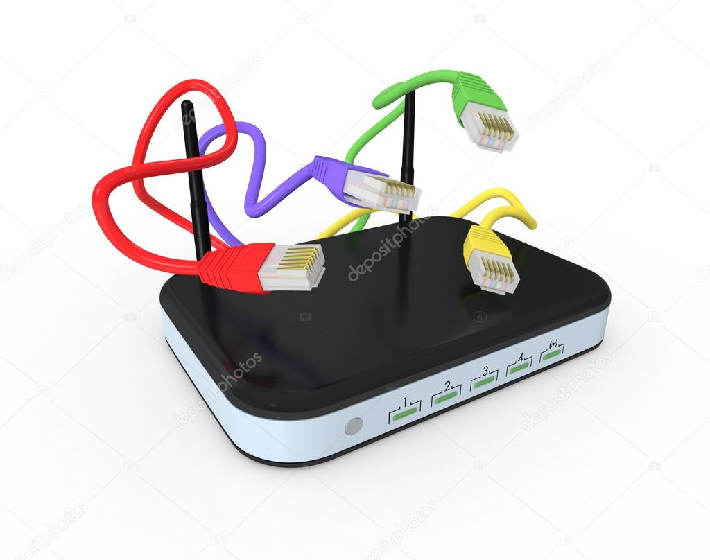 Router Wi-Fi e cavi di rete su scrivania